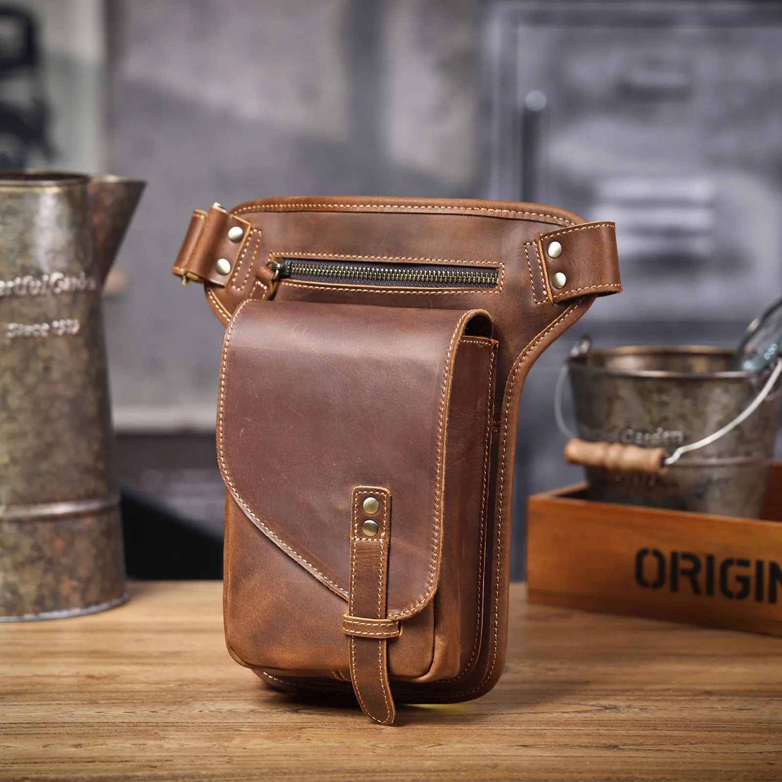 Vintage Herren Echtes Leder Taille Tasche Casual Schulter Taschen Top Schicht Rindsleder Outdoor Handy Holster Crazy Horse Leder – Detail 8