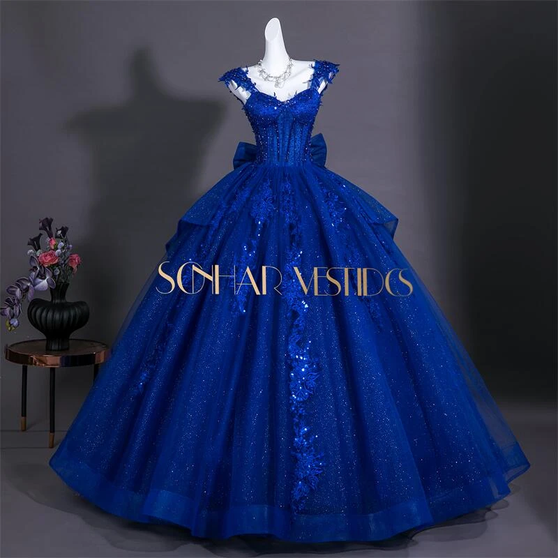 Sonhar Vestidos Royal Blue Party Dress 15 Quinceanera Dresses Shiny Prom Gown Birthday Party Ball Gown Customized Dress For Girl