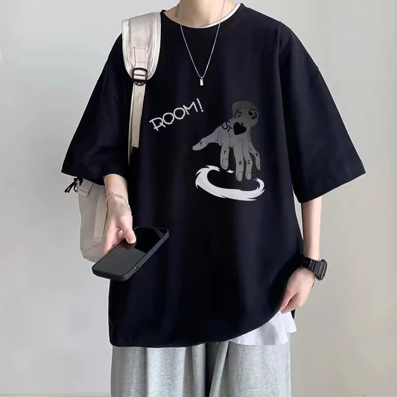 

2025 summer new short sleeve T-shirt men's print fun cartoon print loose 100% cotton casual top T-shirt