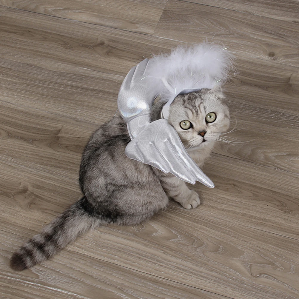 

Angel Winged Cat Clothes Wings Pet Costumes Halloween White Cosplay Party Supply Outfits
