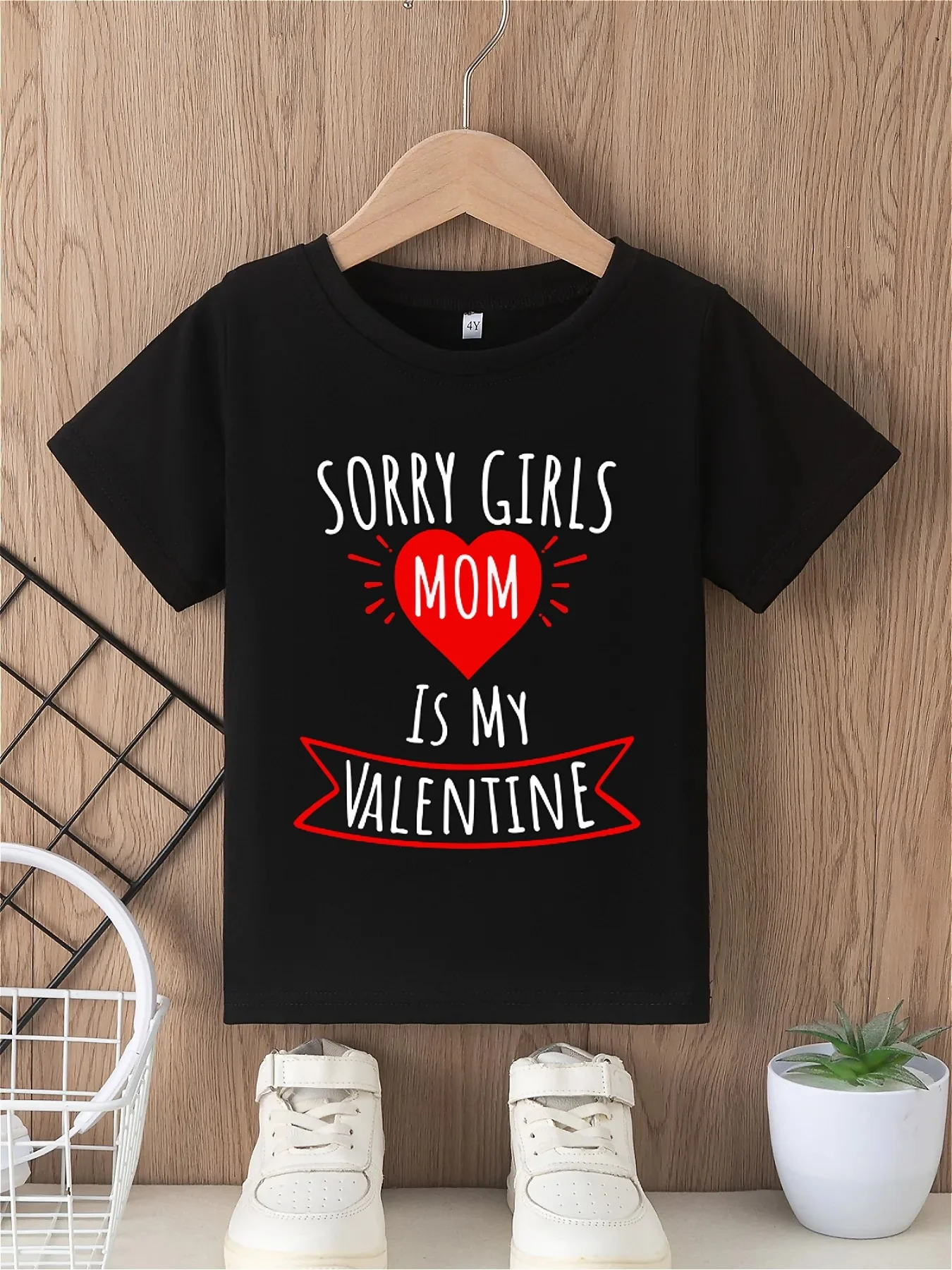 Valentine's Day boy's T-shirt sorry girls mom is my Valentine Letter printed soft and versatile round neck short sleeved top