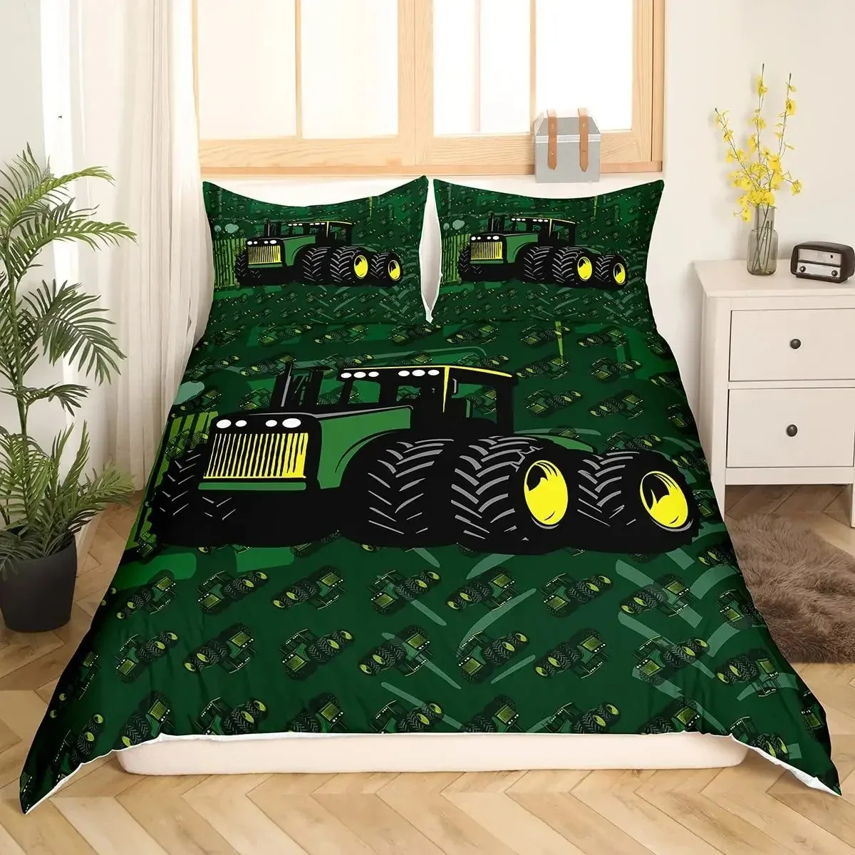 Construction Vehicles Truck Car Bedding Set Boys Excavator Duvet Cover Kids Cartoon Tractor Truck Soft Polyester Comforter Cover