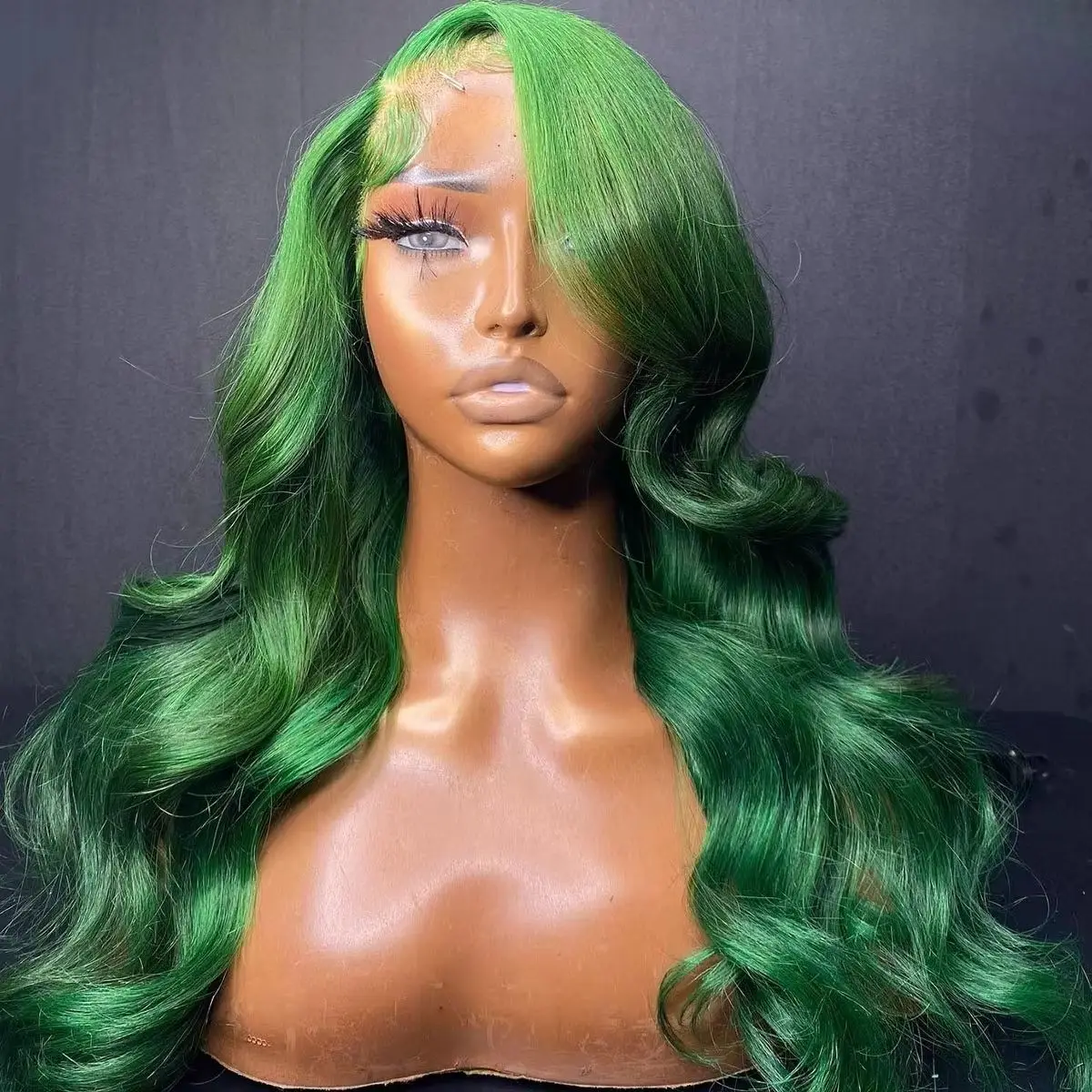 Glueless Green Colored 13x4 HD Lace Frontal Wig Synthetic Heat Resistant Preplucked Hairline Wigs For Women Party Cosplay Use