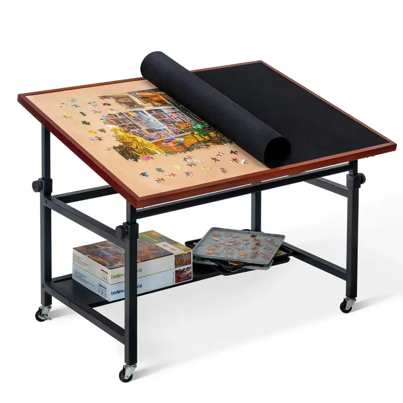 Adjustable Puzzle Table with Lid and Storage Rack Height Angle Adjustable Board Easel Large Tilted Surface
