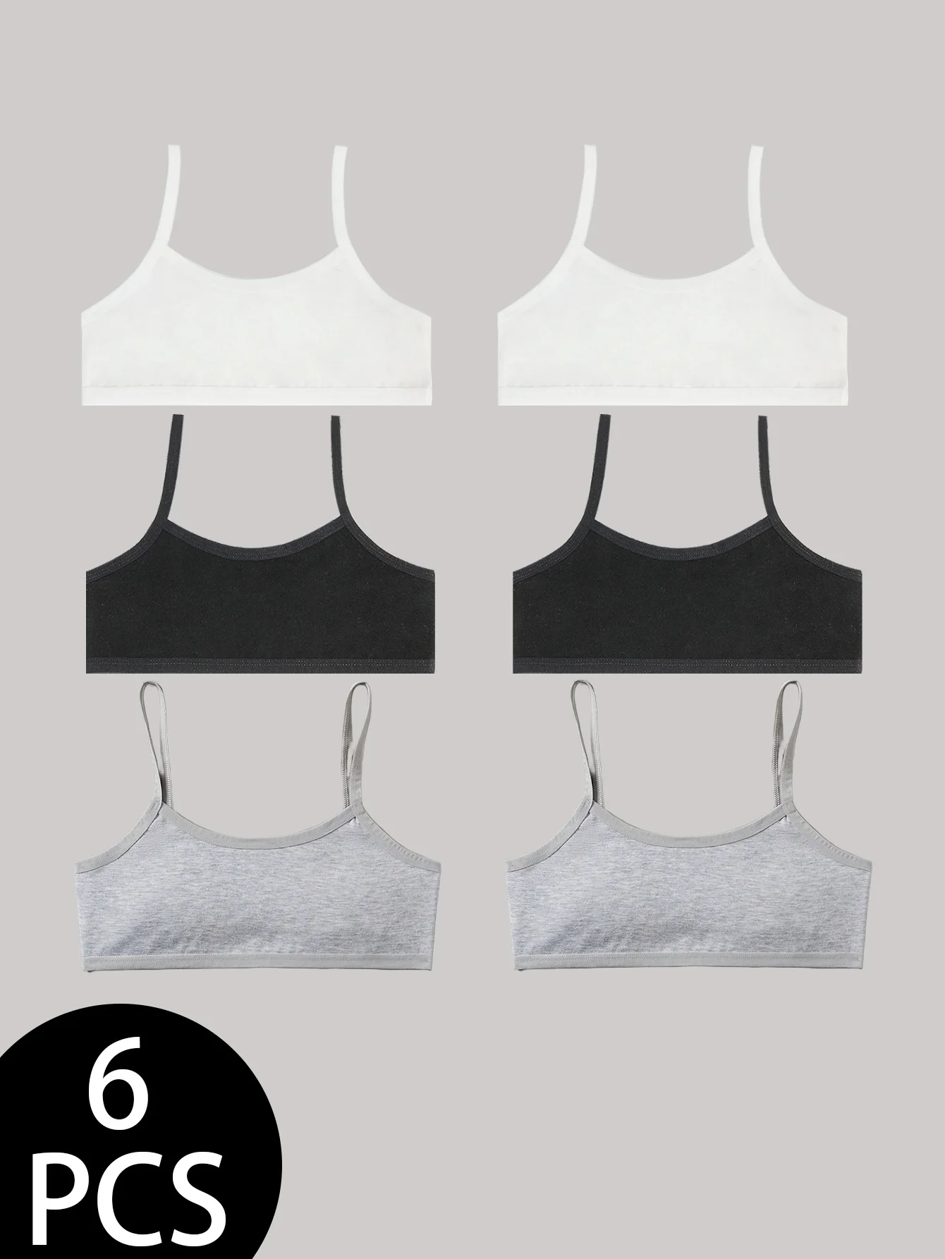 6-Pack Black/White/Grey Basic Versatile Girls' Halter Top 8-12 Years Old Prevents Glare Puberty Teenage Midriff-Baring Tops
