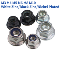 M3 M4 M5 M6 M8 M10 White Zinc/Black Zinc/Nickel Plated Hex Flange Nylon Anti-loose Nut Insert Lock Nut With Pad