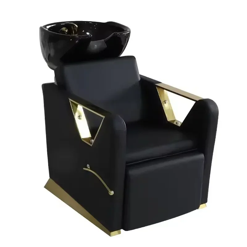 Shampoo bed barber shop special semi-lying flush bed ceramic basin hair salon shampoo bed