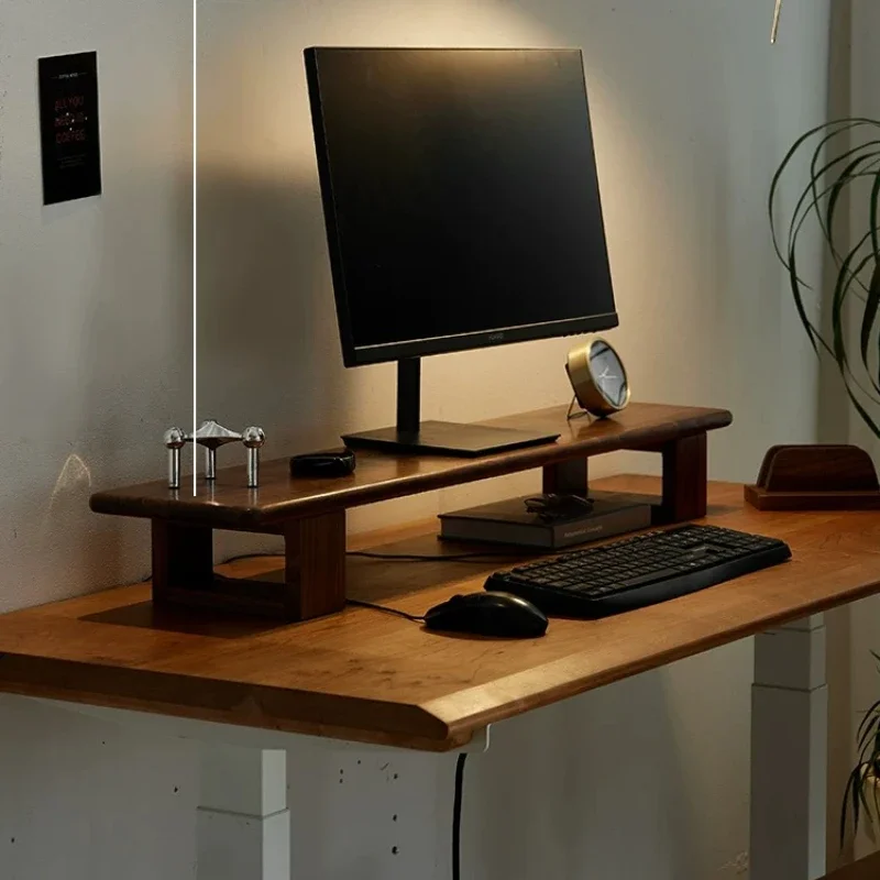 Black Walnut Computer Stand Riser, Solid Wood Desk Monitor Shelf, Sturdy Display Base Lifter, Ergonomic Home Office Organizer