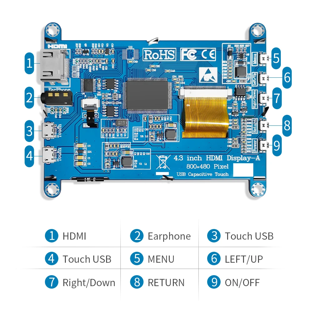 4.3 inch Raspberry pi 5 800*480 TFT LCD Display With Case Portable Module Capacitance Touch Panel Electronic Monitor for PC