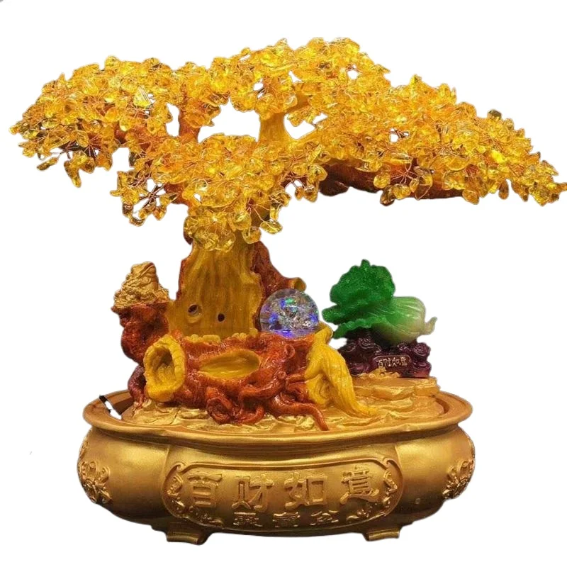 Hot Selling Natural Transparent Citrine Quartz Crystal Lucky Tree Money Tree Home Decoration