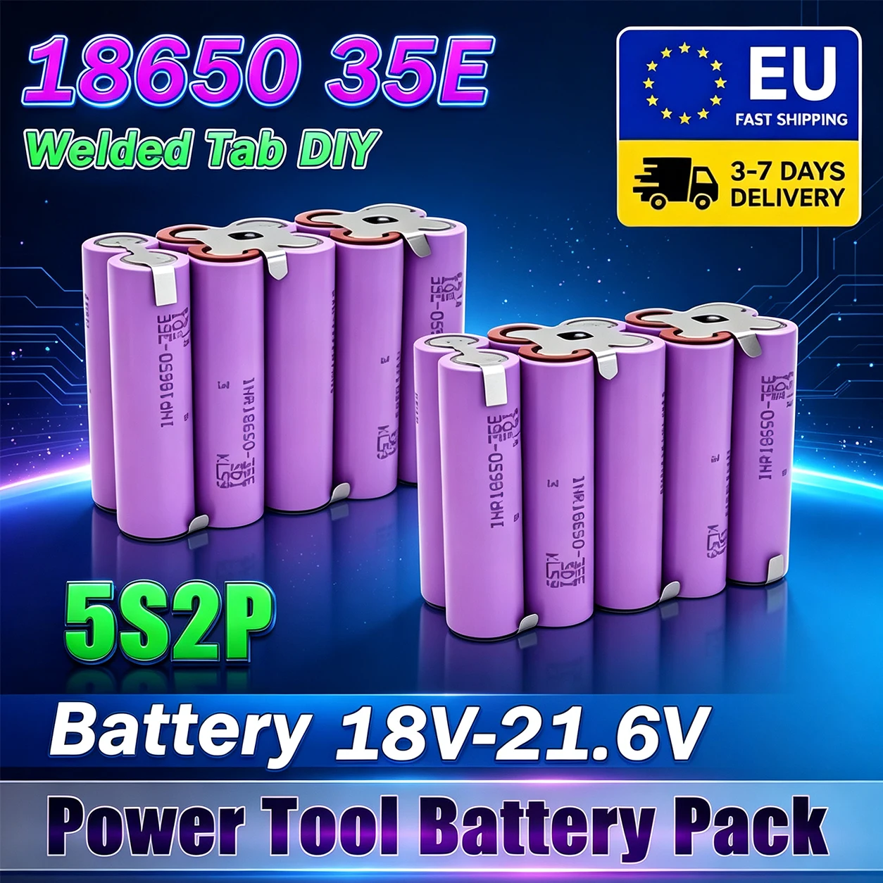 18650-35E battery, 9,000 mAh 5S2P 18 V/21.6 V battery pack for ...