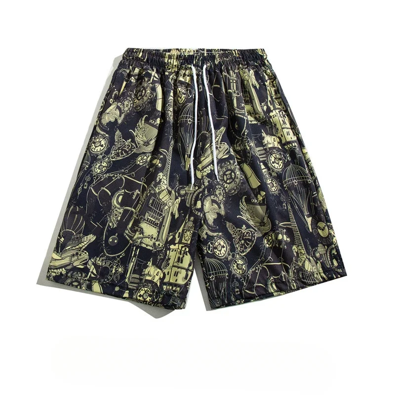 Estilo de pintura a óleo literária shorts verão anime beachwear na altura do joelho das mulheres dos homens streetwear engraçado casal casual placa curta