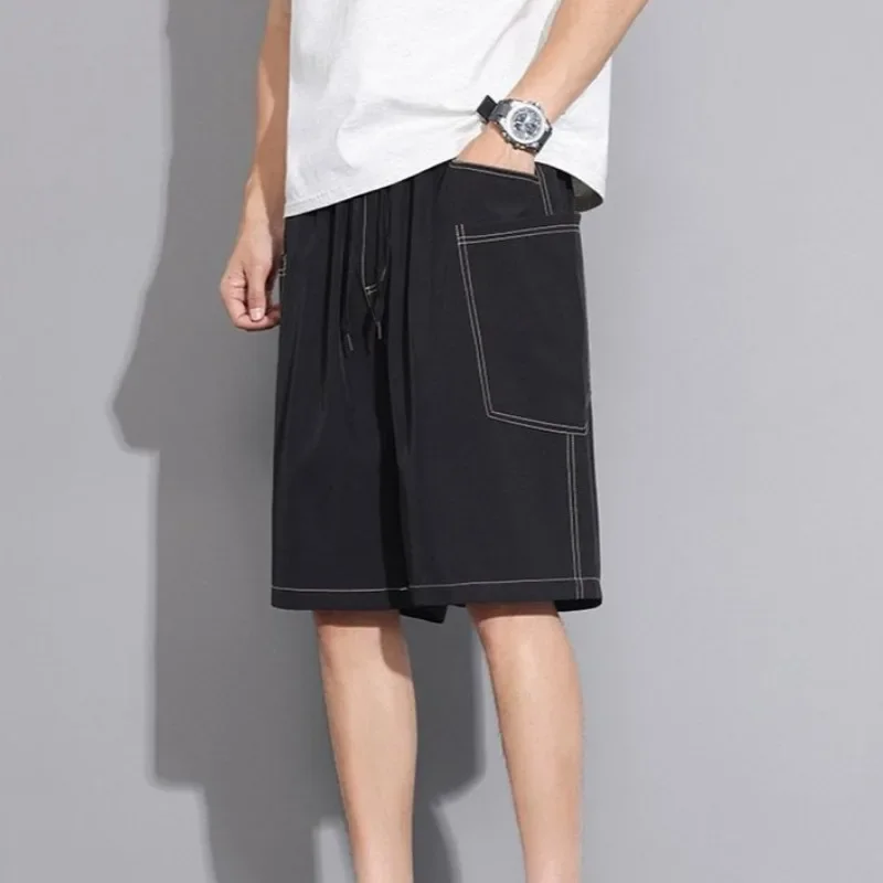 مع سلسلة رسم جيوب صلبة برمودا شورت رجالي البضائع كبير الحجم نصف فضفاض واسع فضفاض كبير الحجم مرونة الخصر طويل شعبي طويل القامة