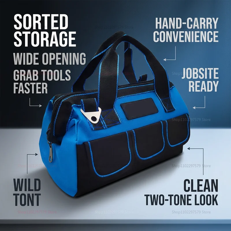 13 Inch Oxford Canvas Waterproof Tool Bag with Large Capacity Electrician Repair Storage Multifunctional Craftsman Organizer