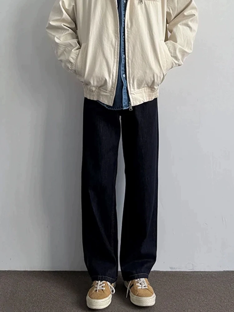 

Мужские джинсы с высокой талией, не выцветающие, синие, прямые, повседневные, в американском стиле, для осени, с эффектом высокого качества