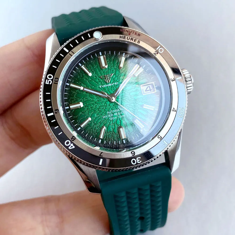 Montres mécaniques de plongée NH35A, motif tasse à thé, dôme de Date, verre saphir, Tandorio 20ATM, horloge classique, marques lumineuses, nouvelle collection