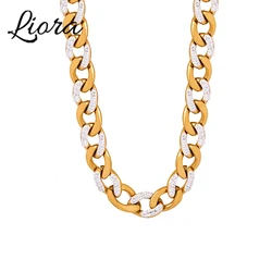 Liora New 12mm Stainless Steel Cuban Chain Jewelry Set for Women Luxury Rhinestone Charm Unisex Waterproof Necklaces Bracelets