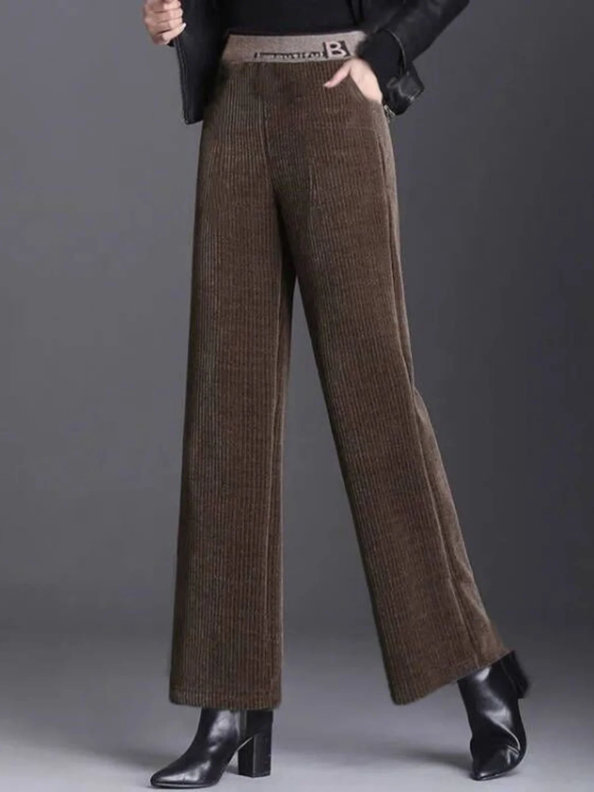 

Расклешенные брюки с высокой талией для женщин, на подкладке, Thiened, повседневные, свободные, осень-зима, модные, корейские, с девятью очками, P...