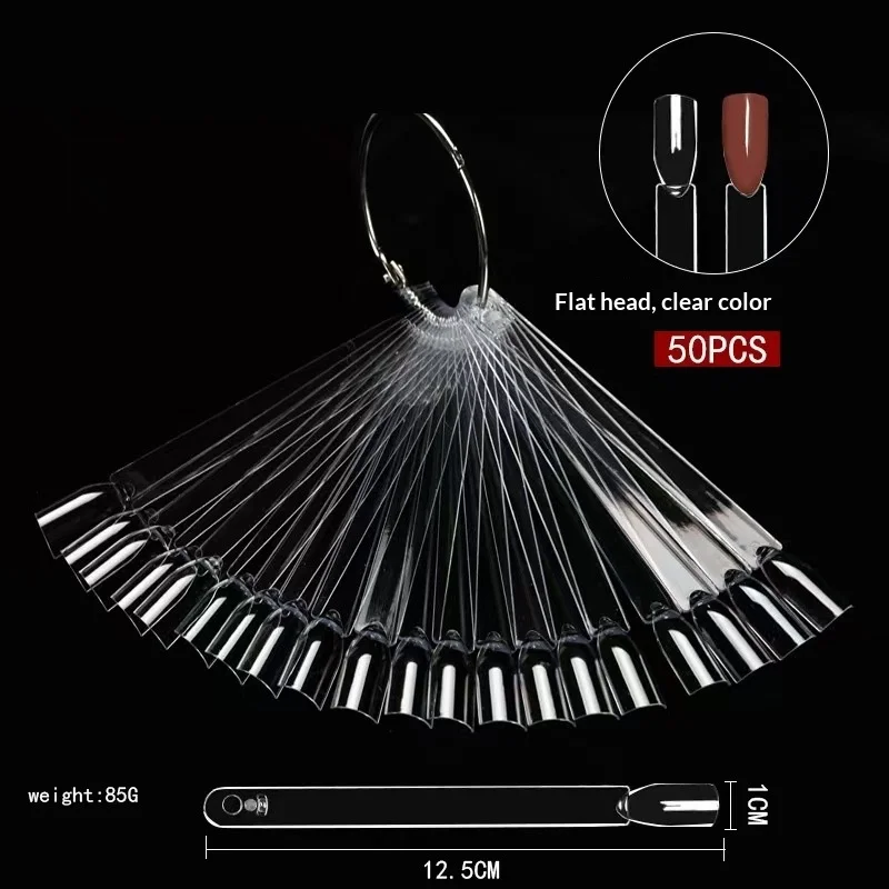50pcs False Nail Display Tips Clear Nature Color Chart Oval Fan Style UV Gel Polish Swatch Shows Palette Practice Manicure Tools