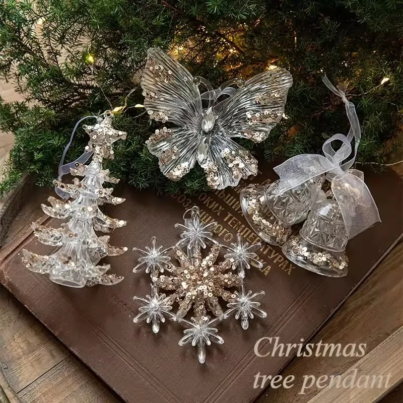 

Christmas Transparent Acrylic Tree Hangings - Multi-Style Pendants for Family Party & Home Christmas Decoration