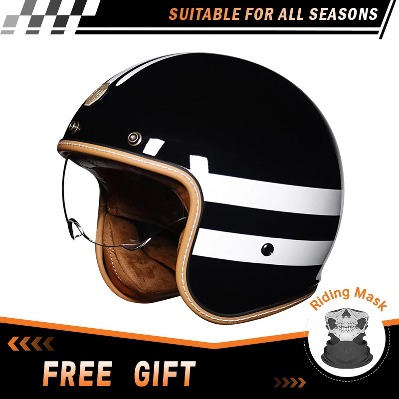 Open Face Motorcycle Helmets Semi-open Helmet Men Women Classic Jet Helmet Built in Lens Scooter Curiser Chopper DOT Approved