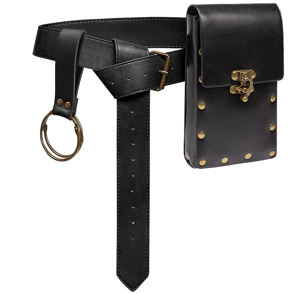 طقم حزام جلدي تنكري من القرون الوسطى ، حزام بخار ، عملات نحاسية ، حقيبة خصر ، فستان عصر النهضة ، لعب الأدوار ، الهالوين ، 3 *