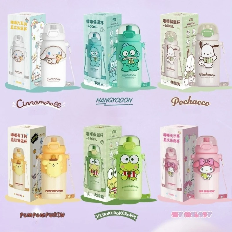 

Sanrio Insulated Cup Cartoon Hello Kitty Melody Portable Water Cup Kuromi Cinnamoroll Thermos Mug Straw Vacuum Flask Kids Gift