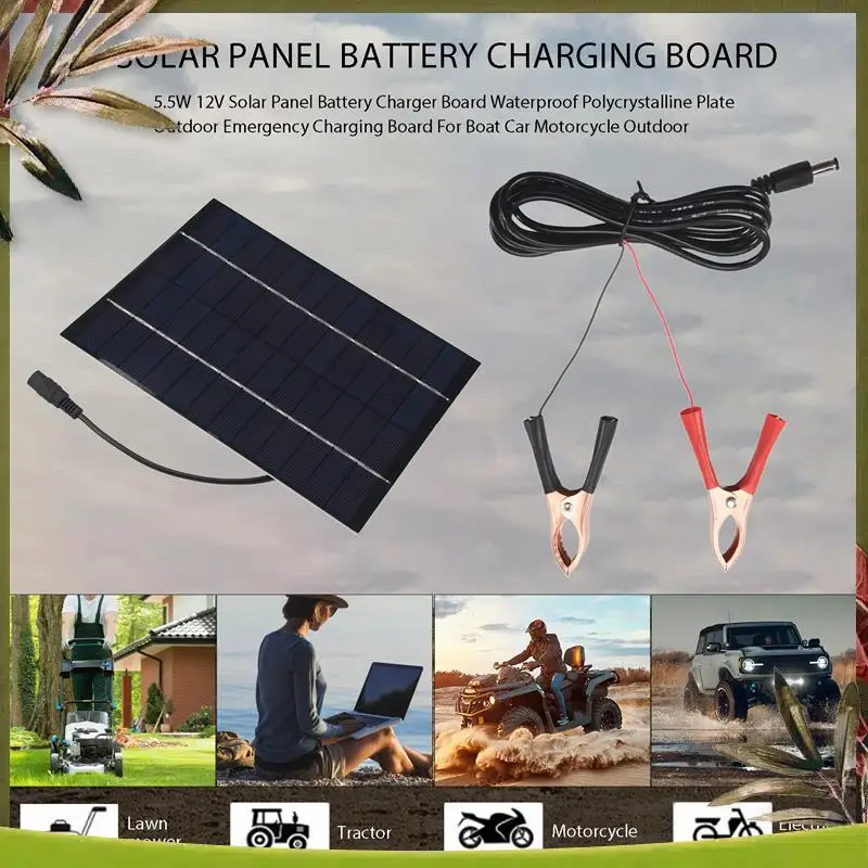 AB98-5.5W 12V Solar Panel Battery Charger Board Waterproof Polycrystalline Plate Outdoor Emergency Charging Board For Boat Car M