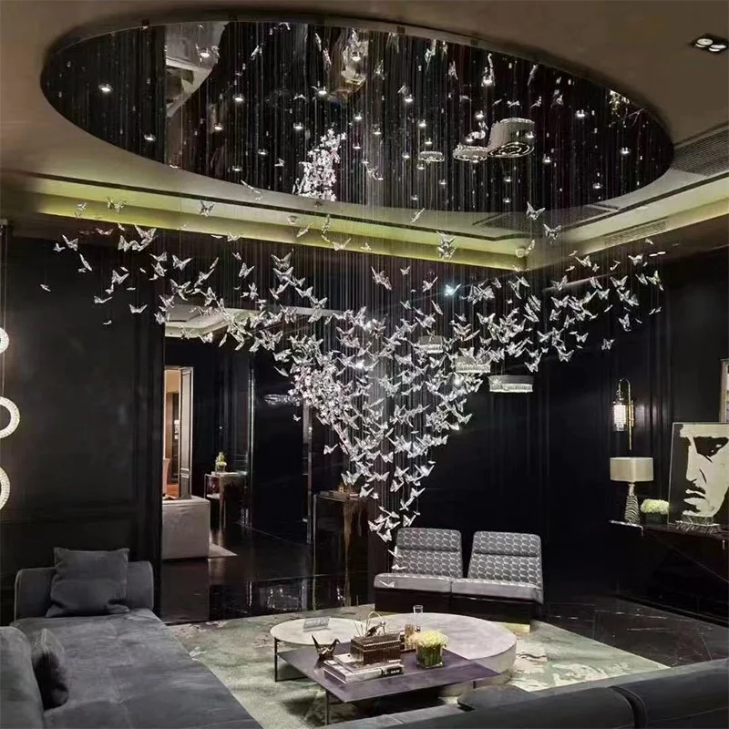 Modern Hotel Lobby Pendant Light Crystal Butterfly Ceiling Light Luxury Chandeliers Pendant Light