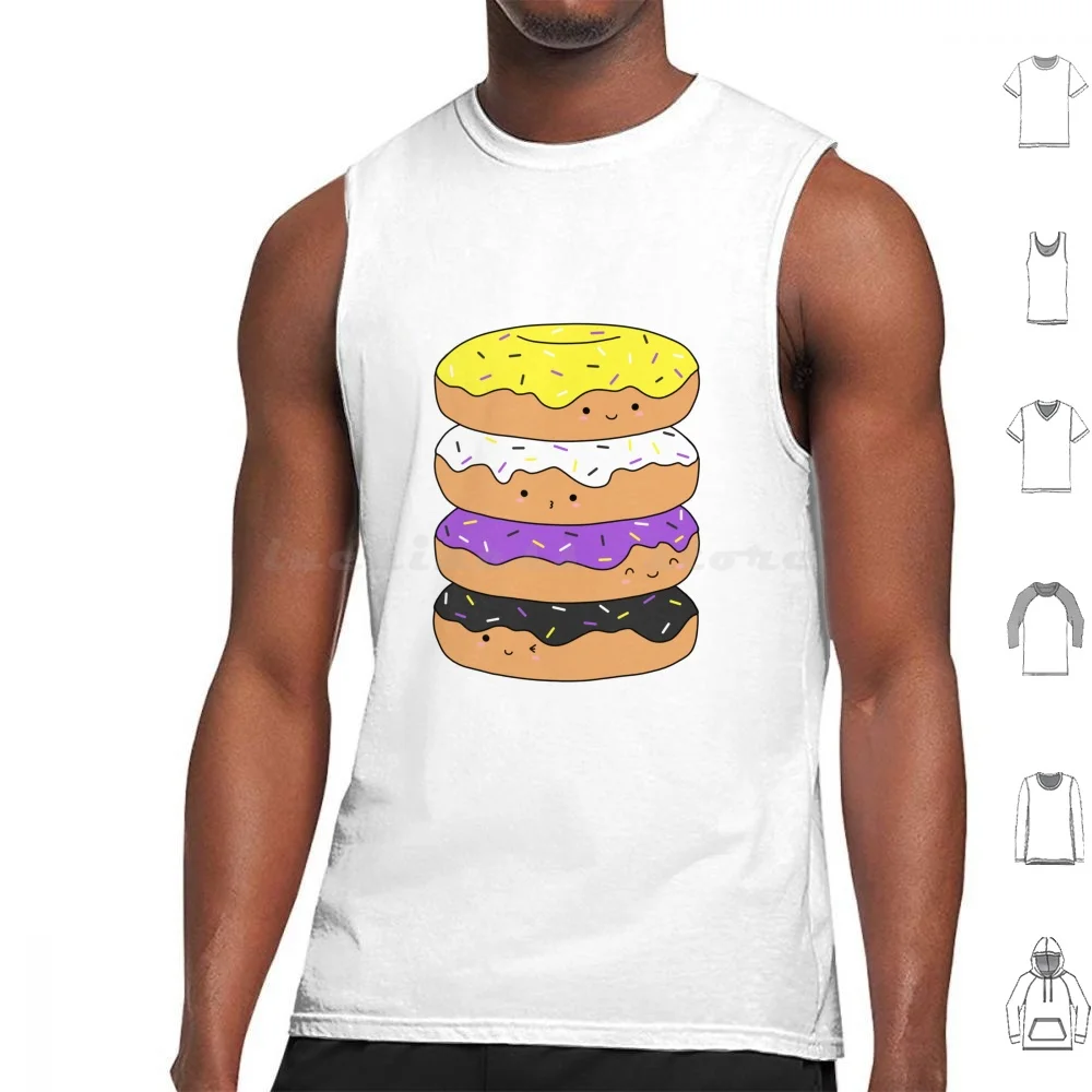 Non-Binary Pride Flag Donut Stack Tank Tops Print Cotton Non Binary Non Binary Pride Nonbinary Nonbinary Pride Pride Enby