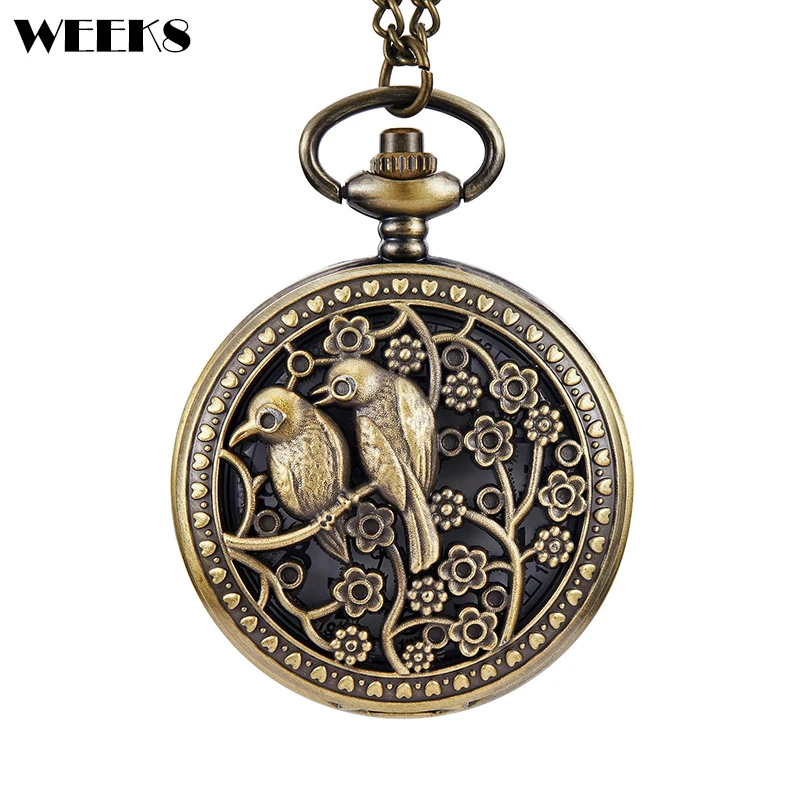 

Antique Flower Bird Quartz Pocket Watch Men Women Children Necklace Engraved Pendant Fob Chain Steampunk Pendant Clock Wholesale