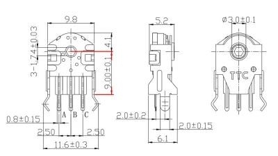 Codificador de rueda dorada de desplazamiento de ratón giratorio TTC 7/8/9/10/11/12/13/14/15/16mm con marca de orificio de 1,74mm, fuerza de 20-40g para ratón de PC