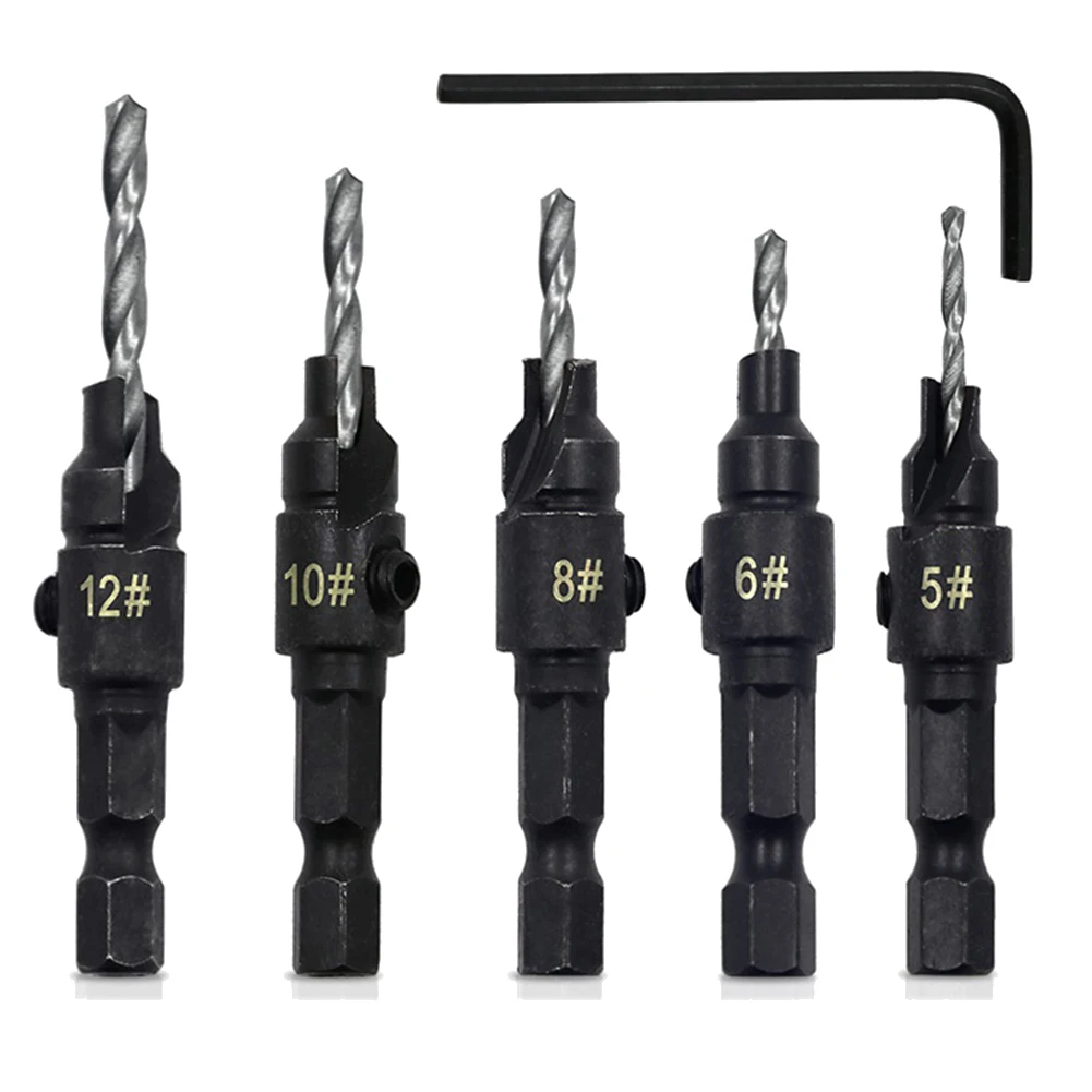 HOT 5PCS Shank Countersink Drill Bits Set Screw Carpentry Chamfer Hole Opener Woodworking Drill Punch Tools B 【SPECIAL OFFER】