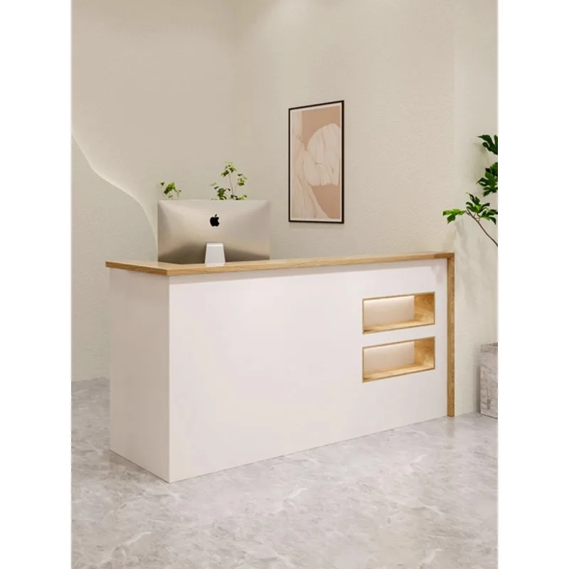 Simple modern beauty salon barber shop bar counter clothing store front checkout page multi-layer solid wood reception front des