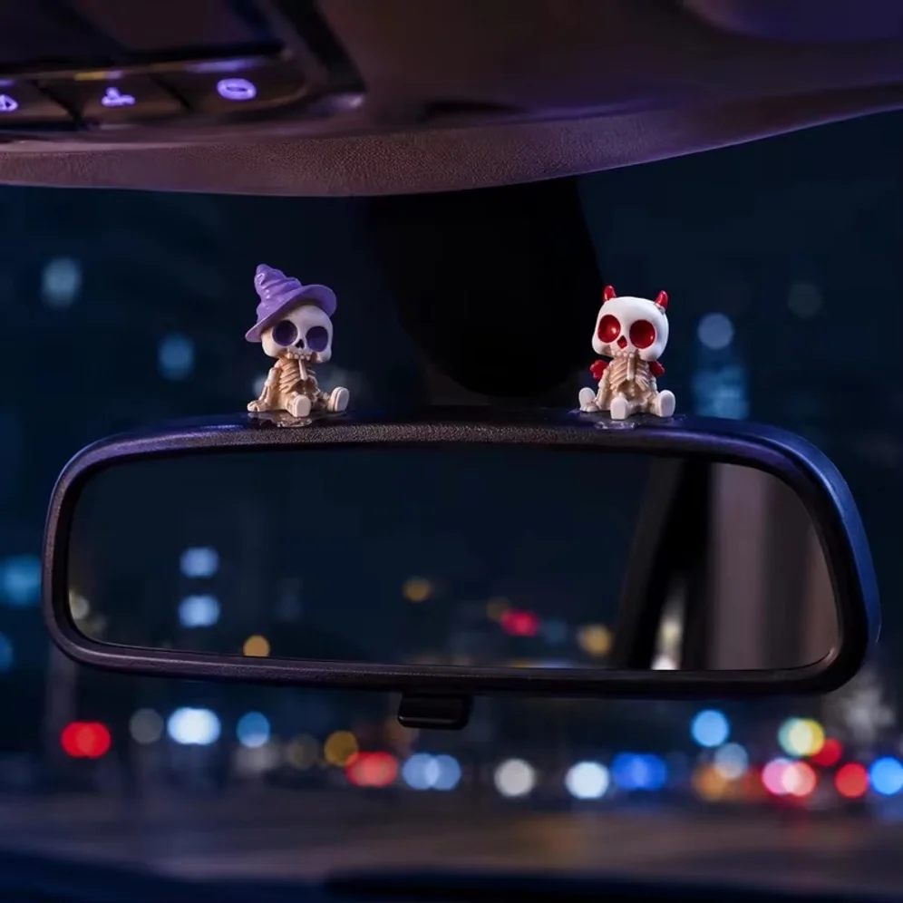8PCS/SET Skeleton and Candy Car Interior Decoration Funny Auto Center Console Rearview Mirror Ornaments For Halloween Car Access