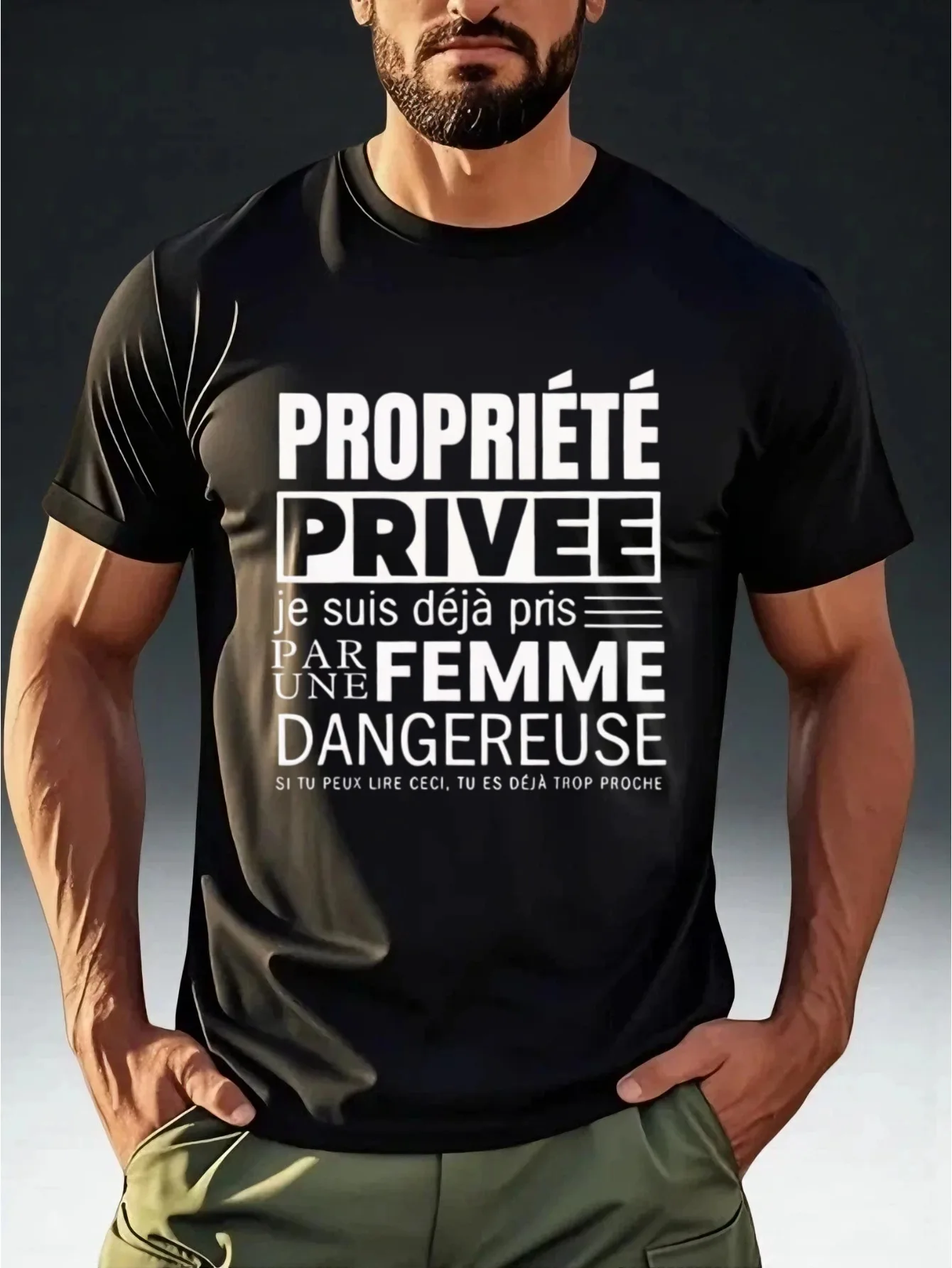 Men's Trendy T-Shirt with Love Warning Theme 'Possessed by Dangerous Women' French Print Eye-Catching Street Style