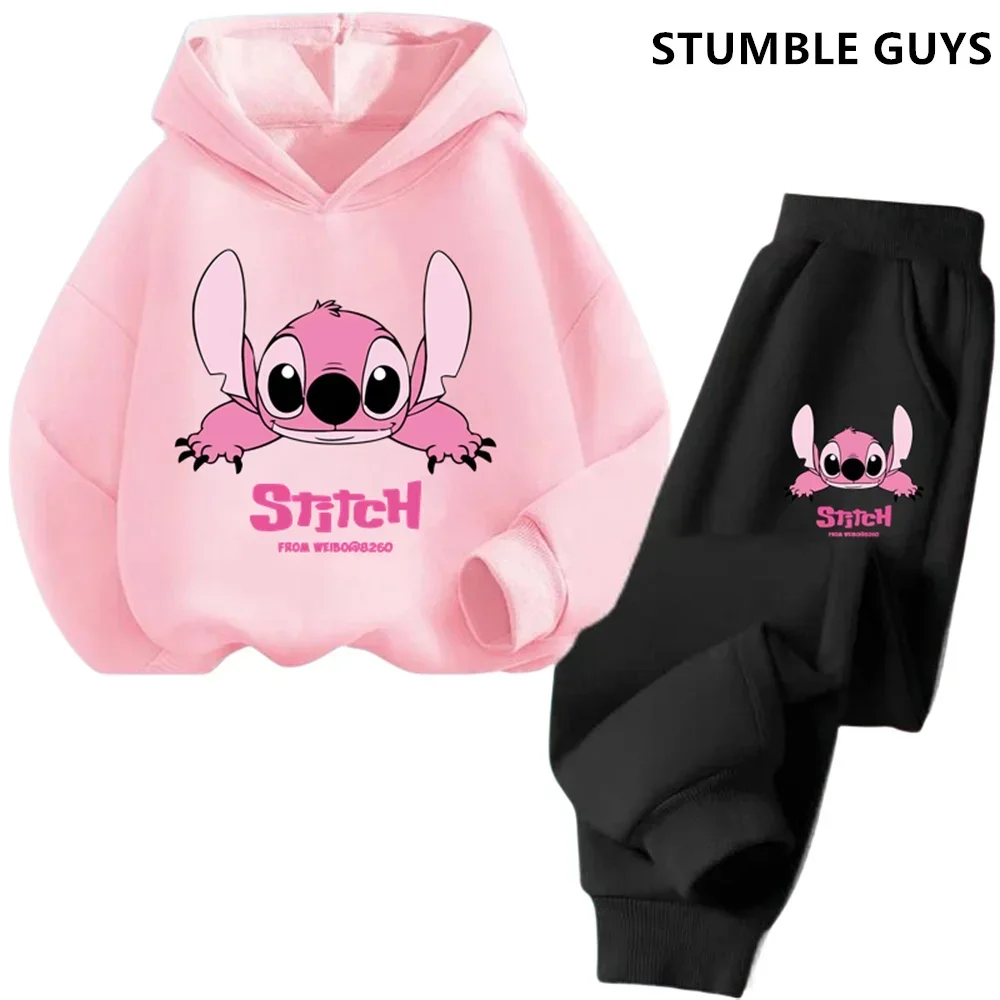 Felpe con cappuccio per bambini Stitch Kawaii Fashion Pullover felpa Anime Trucksuit Manga cartoni animati ragazze ragazzo bambini autunno