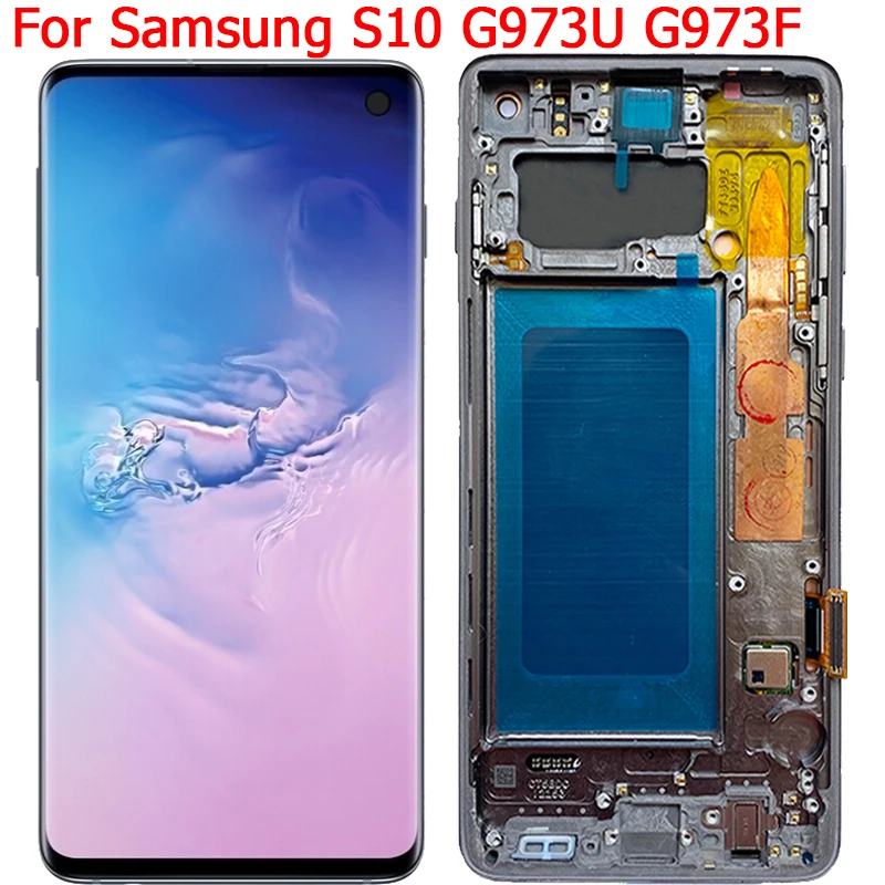 Écran tactile d\'affichage à cristaux liquides avec des pièces de panneau de Hébergements eur de cadre, adapté pour Samsung S10, G973F, G973A, G973U,