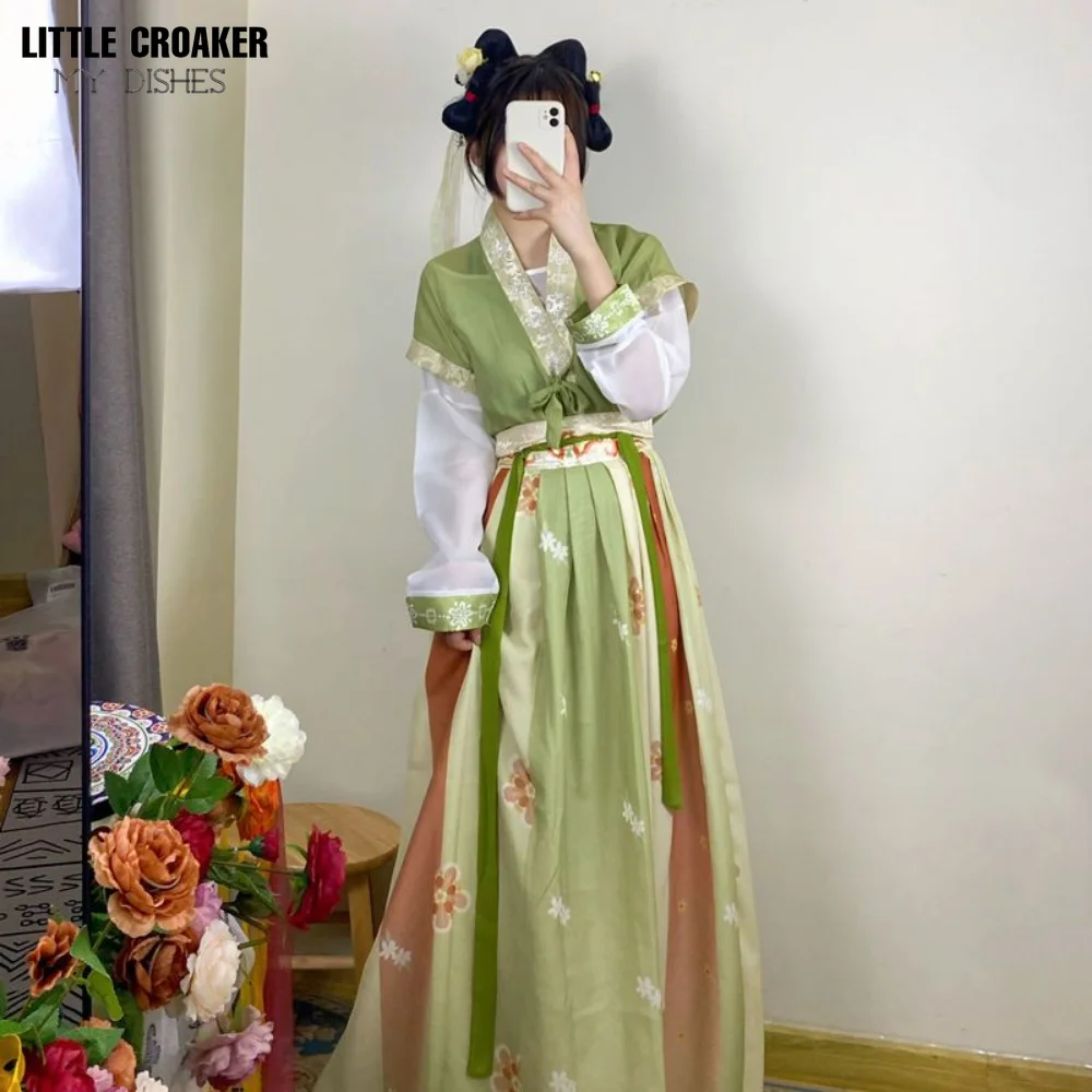 Tang Jiaozi Hanfu 여성용 당나라 스타일 한푸 댄스 드레스, 여성용 할로윈 전통 중국 의상