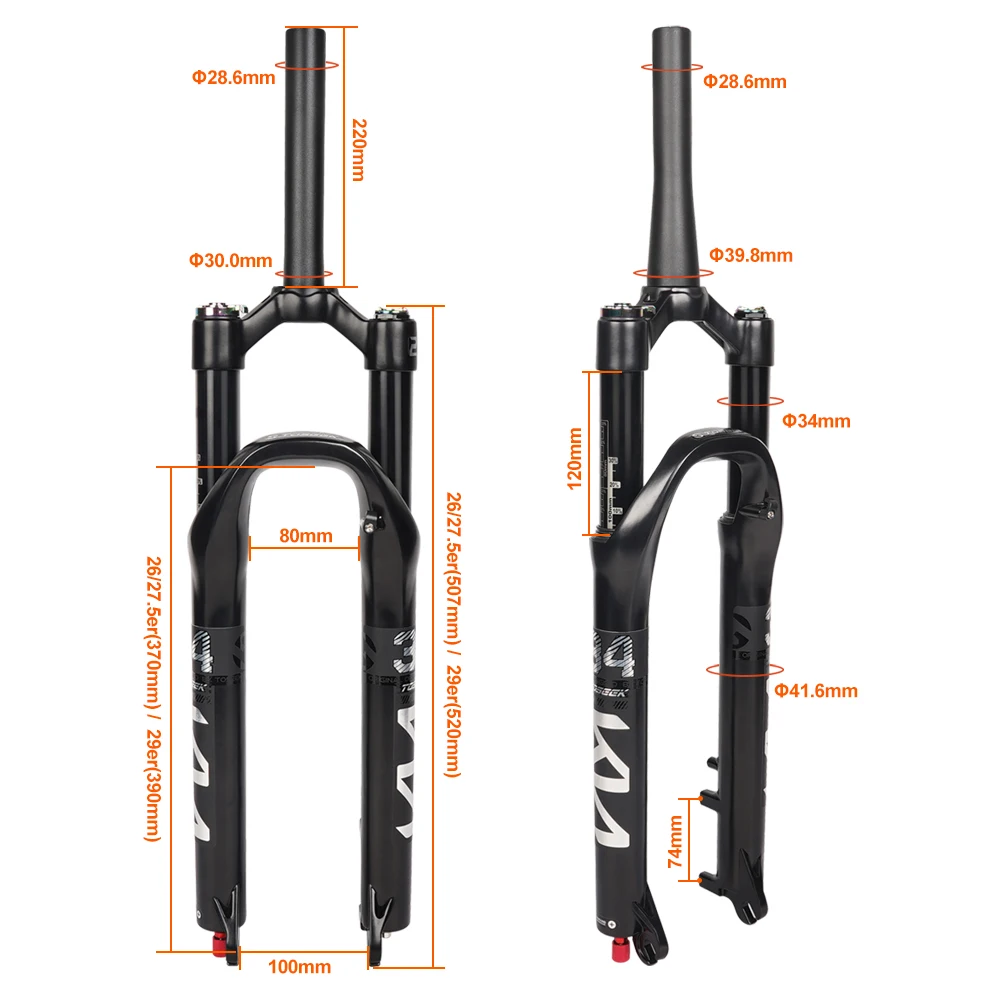 TOSEEK KN34 Magnesium Alloy MTB Bicycle Fork  26/27.5/ 29er Inch Mountain Bike  RL120mm  Air Suspension Fork