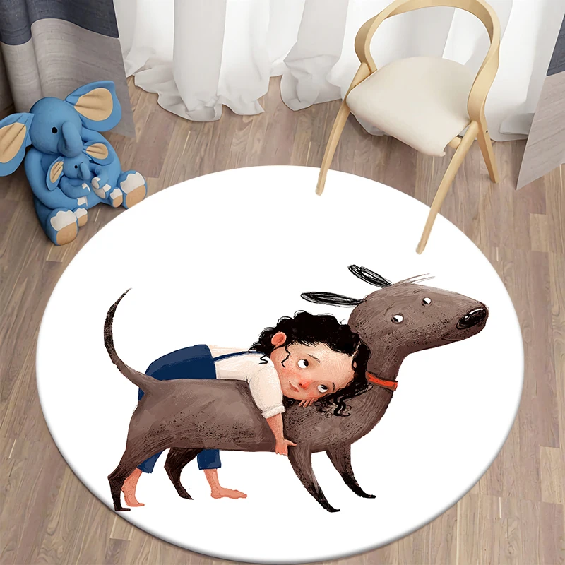 Animal Kawaii Printed Round Rug Children Living Room Home Decor Floor Mat Yoga  Bedroom Chair 