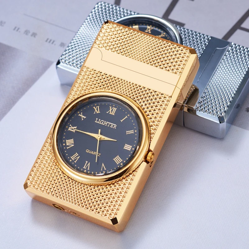 HF611 Real Dial, Luxury Creative Electronic Watch Lighter Metal Direct Blue Flame Windproof Gift Loud Lighter Wholesale
