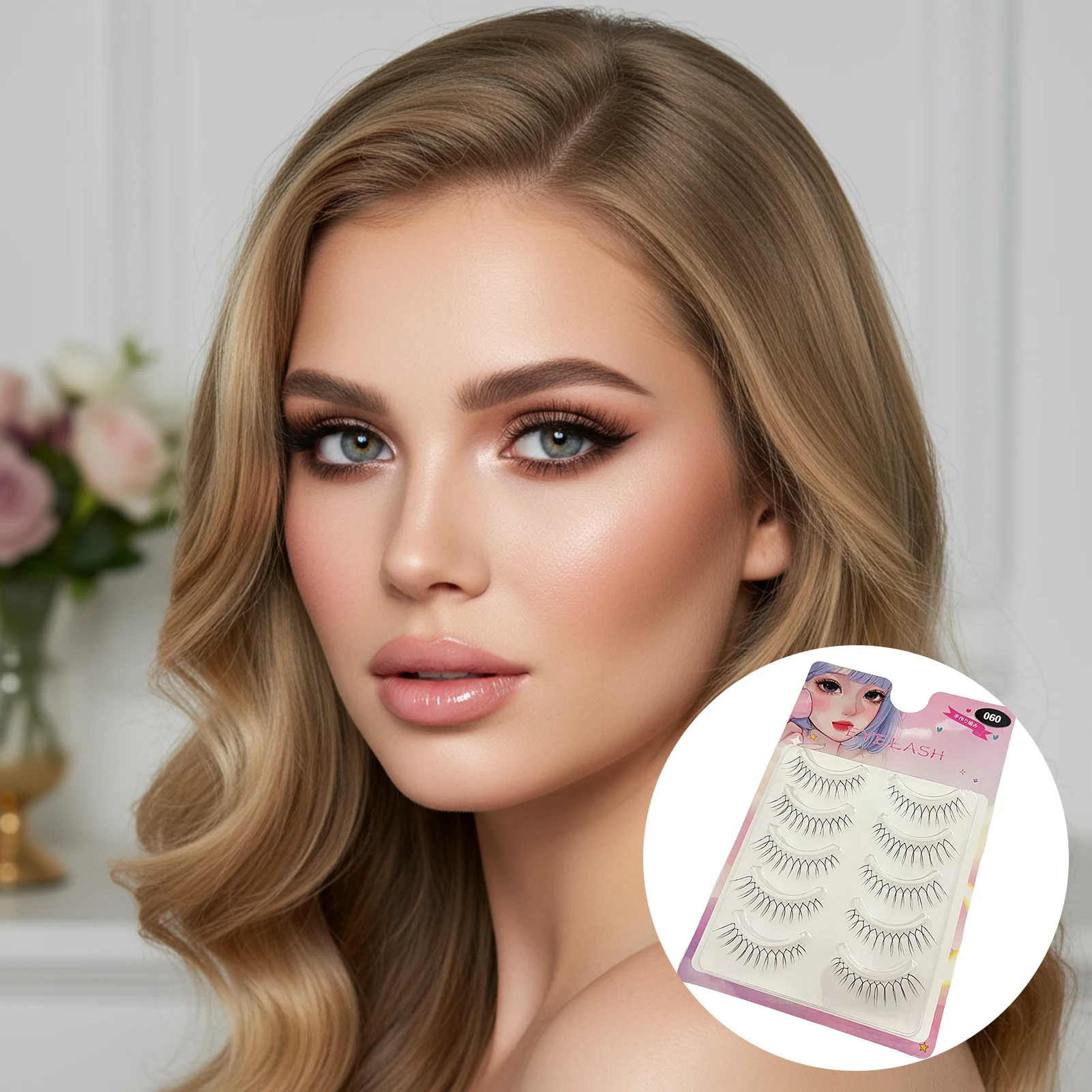 Korean Style False Eyelashes full strips 5 Pairs Natural Naked Makeup Look Thick Curly Lashes for All Eye Types