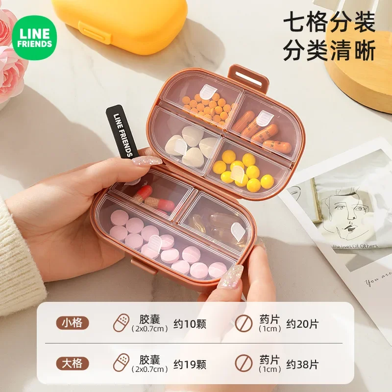 LINE FRIENDS Brown Anime Kawaii Split Pack Sealed Medicine Box SALLY Portable Cover Divided Storage Box Moisture Proof Dispenser