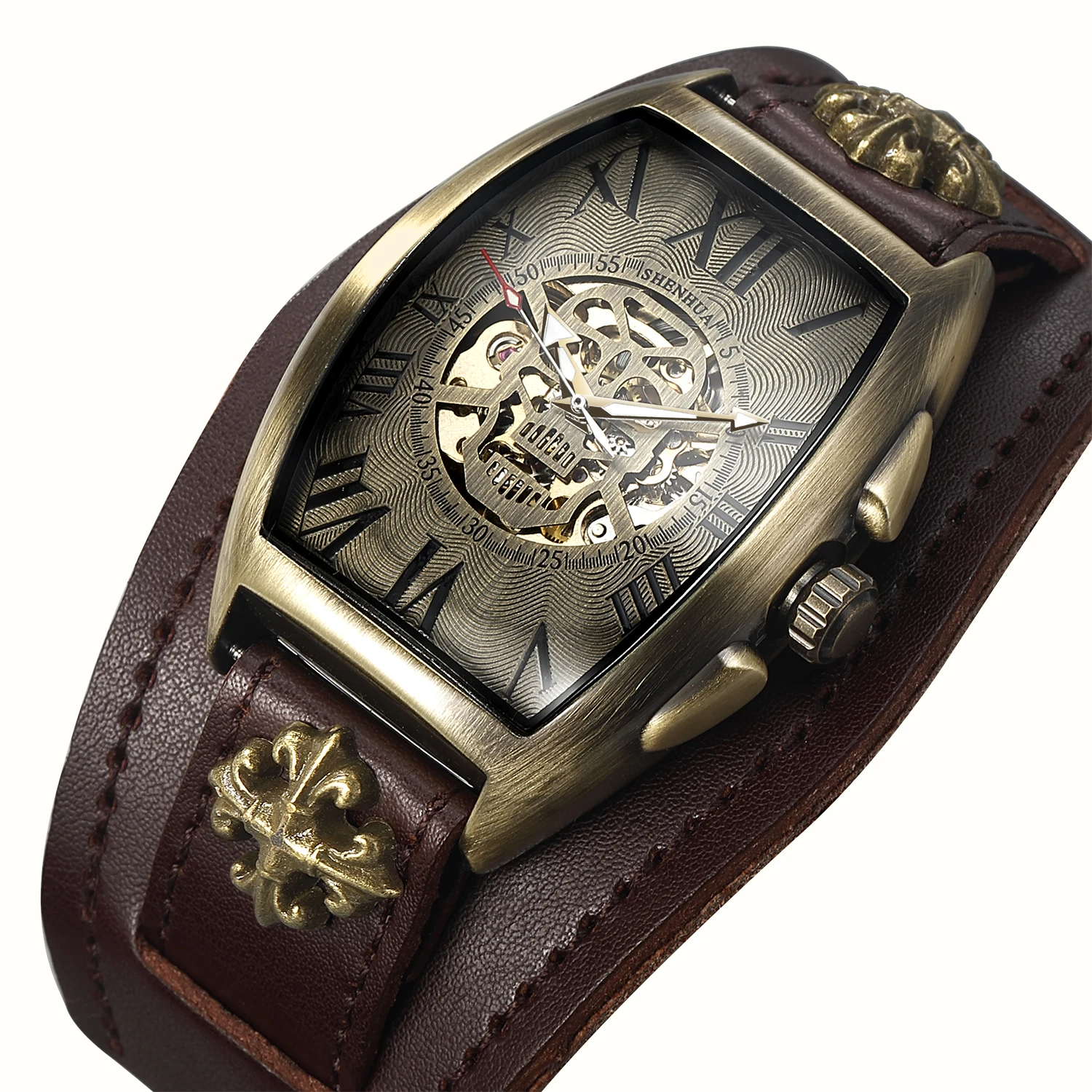 Luxury Automatic Mechanical Watch Wrist Bracer Band Steampunk Dial Men Skeleton Clock Male Orologio Man Hombre Relogio Masculino