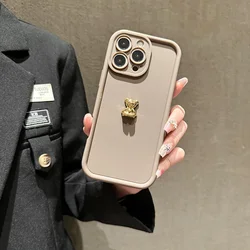 Cute 3D Gold Bear Silicone Soft Phone Case For iPhone 16 15 14 11 12 13 Pro Max X XS XR 7 8 Plus SE Shockproof Candy Matte Cover