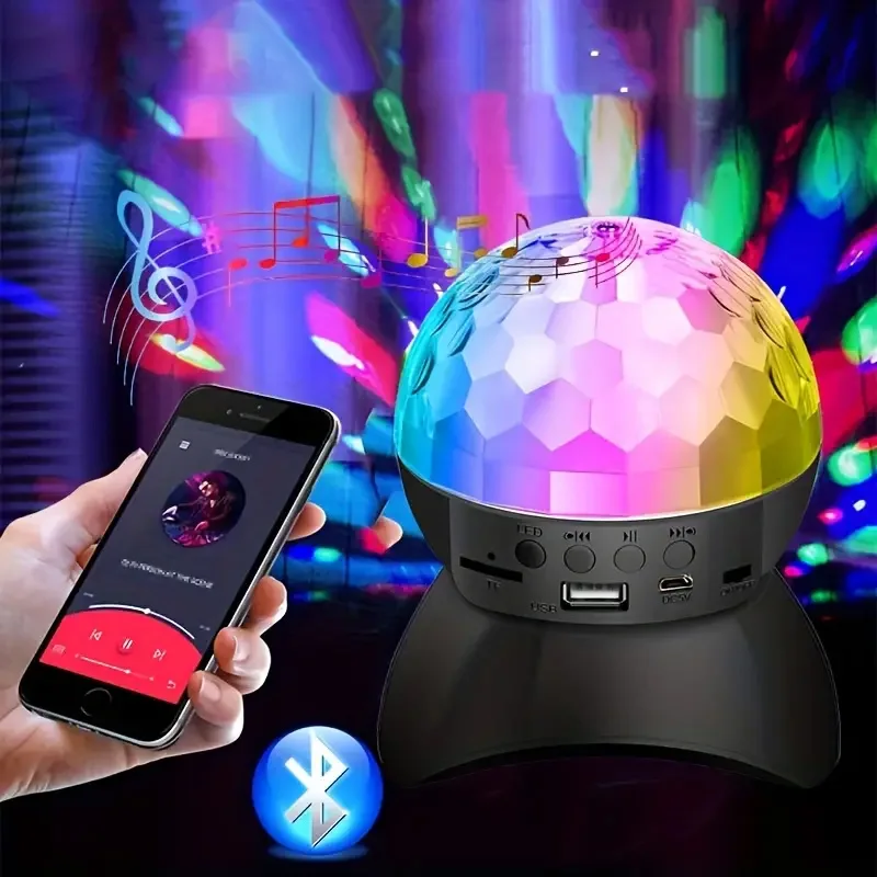 Bola mágica RGB, proyección láser estroboscópica, luz de fiesta, altavoz para Dj, Bola de discoteca, música inalámbrica Bluetooth, luces de escenario deslumbrantes giratorias