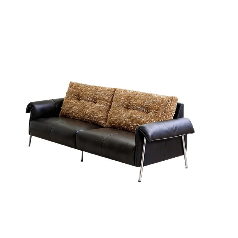 Vintage Bauhaus sofa, designer small apartment living room high-back, high-legged vintage pull-button leather sofa