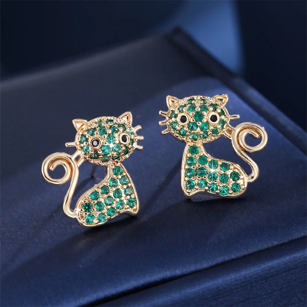 White Zircon Cute Animal Small Cat Stud Earrings For Women Fashion Gold Silver Color Ear Studs Wedding Jewelry Mother's Day Gift view 6