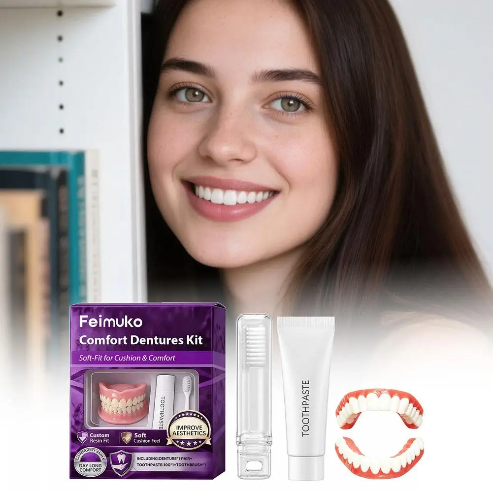 Komplettes Set Natürlicher Zahnprothesen Oben & Unten Silikon Künstliche Zähne Zahnspangen Komfort-Passform Sofortiges Lächeln Mundpflege Für Männer Frauen 1/2/3 Stück – Detail 6
